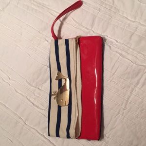Navy pink patten leather whale clutch